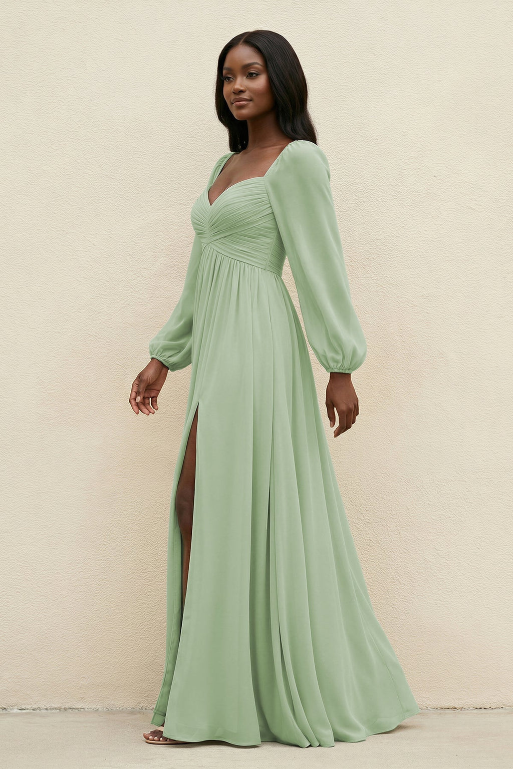 Sweetheart Long Sleeve A - Line Bridesmaid Dress in Sage - SHE IS ME Bridesmaid Dresses