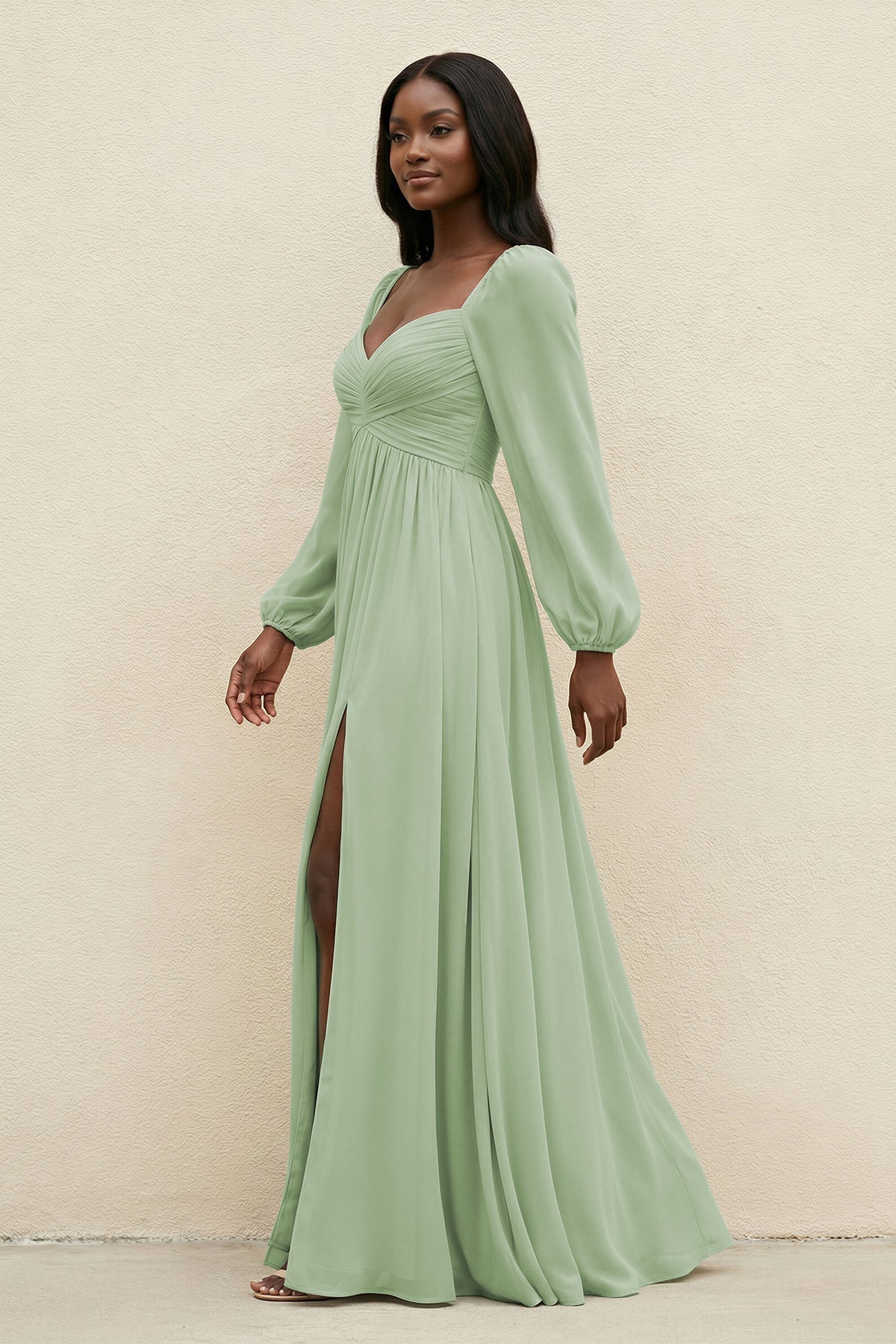 Sweetheart Long Sleeve A - Line Bridesmaid Dress in Sage - SHE IS ME Bridesmaid Dresses