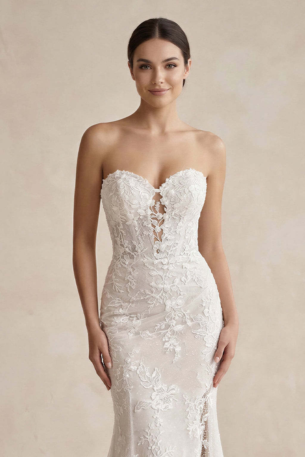 Sweetheart Mermaid Lace Corset Maxi Wedding Dress With Slit in White - SHE IS ME Wedding Dresses