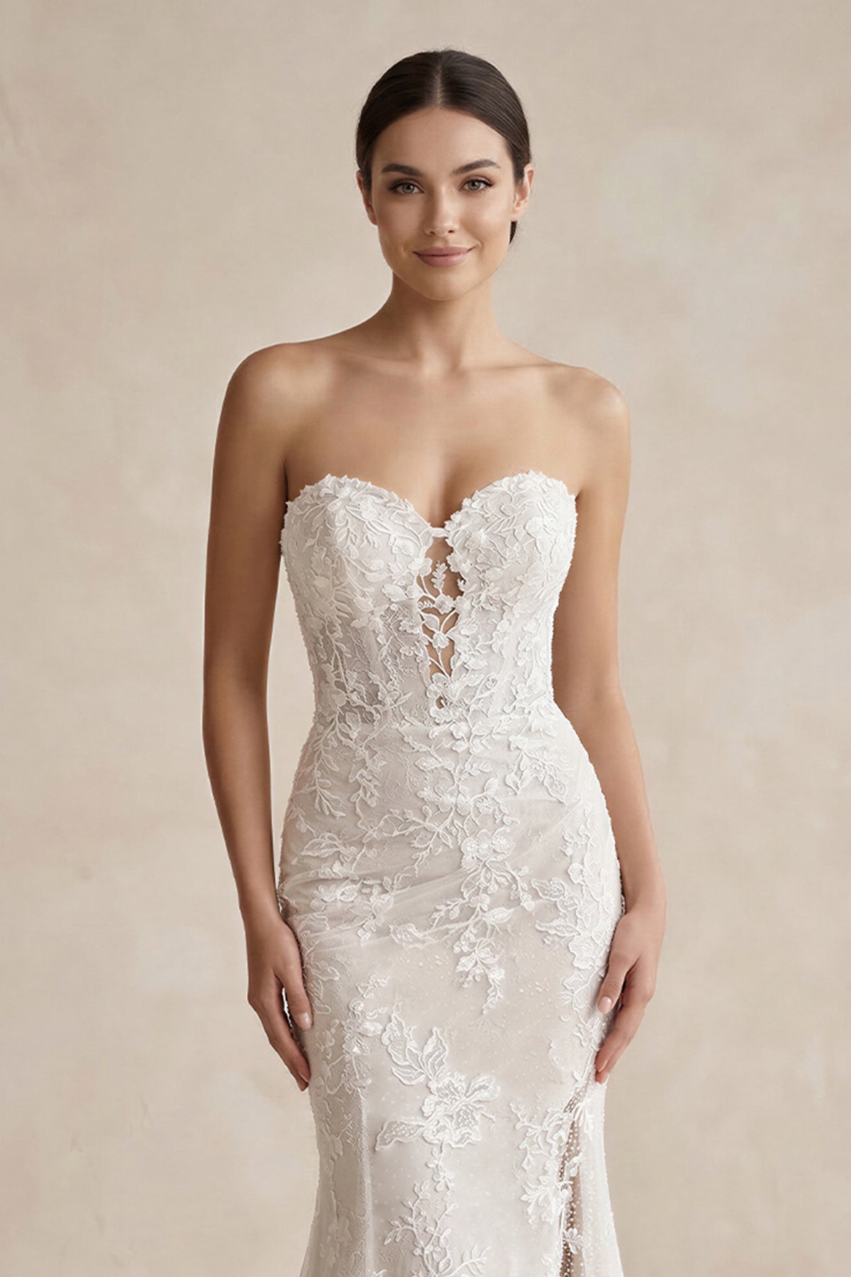 Sweetheart Mermaid Lace Corset Maxi Wedding Dress With Slit in White - SHE IS ME Wedding Dresses