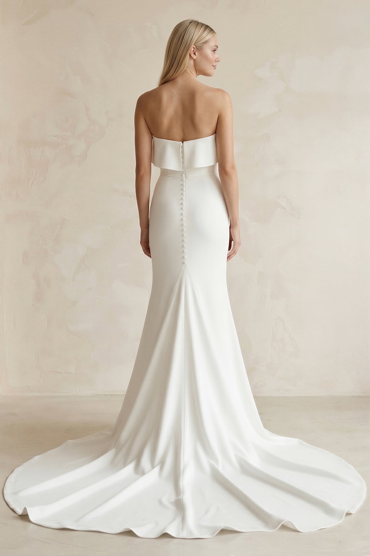 Sweetheart Mermaid Satin Ruffled Wedding Dress in White - SHE IS ME Wedding Dresses