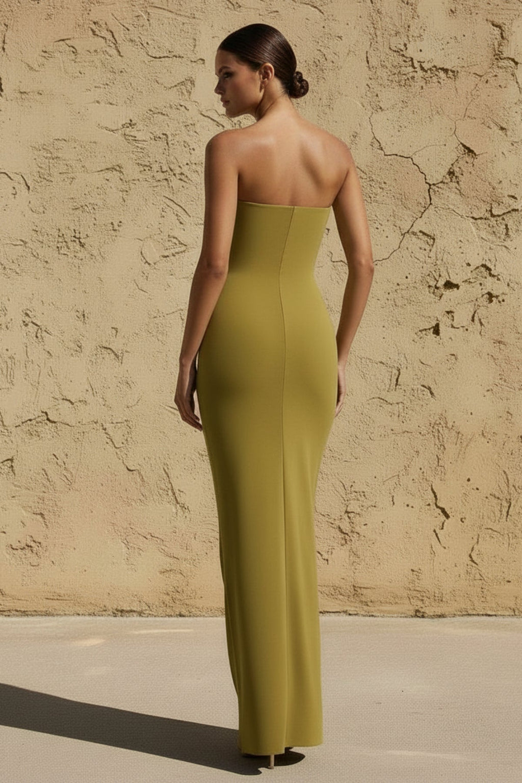 Sweetheart Ruched Wrap Maxi Dress in Olive - SHE IS ME PROM DRESSES