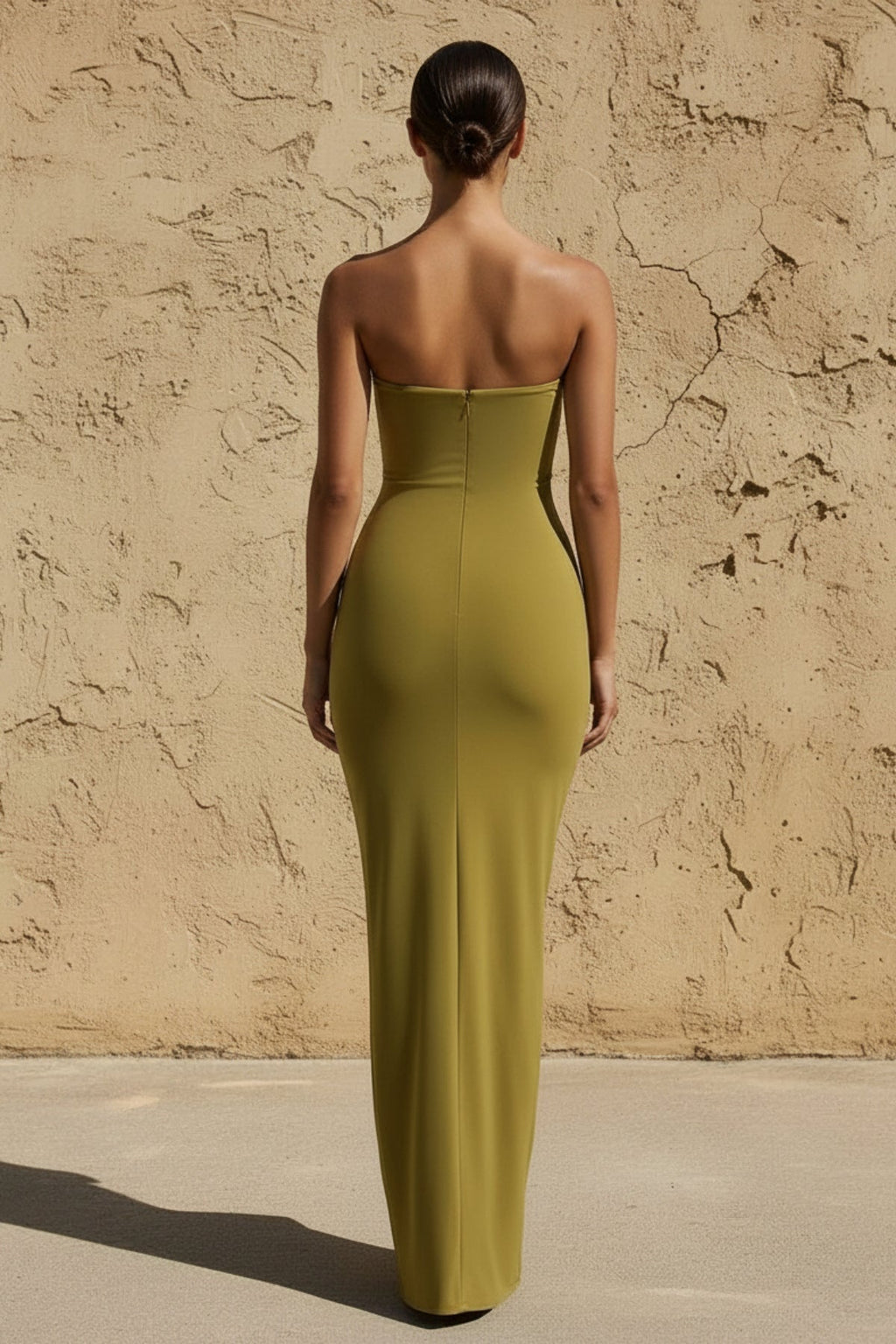 Sweetheart Ruched Wrap Maxi Dress in Olive - SHE IS ME PROM DRESSES