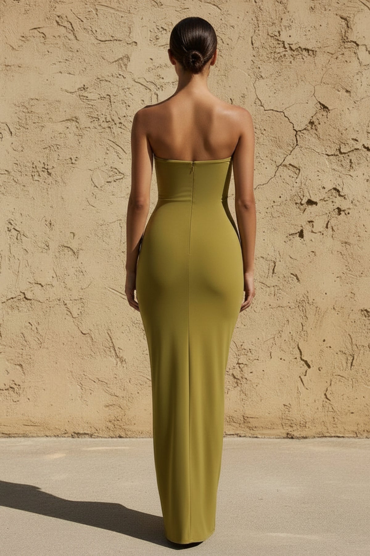 Sweetheart Ruched Wrap Maxi Dress in Olive - SHE IS ME PROM DRESSES