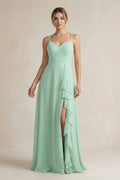 Sweetheart Ruffled A-Line Chiffon Bridesmaid Dress with Slit in Pale Pistachio - SHE IS ME BRIDESMAID DRESSES