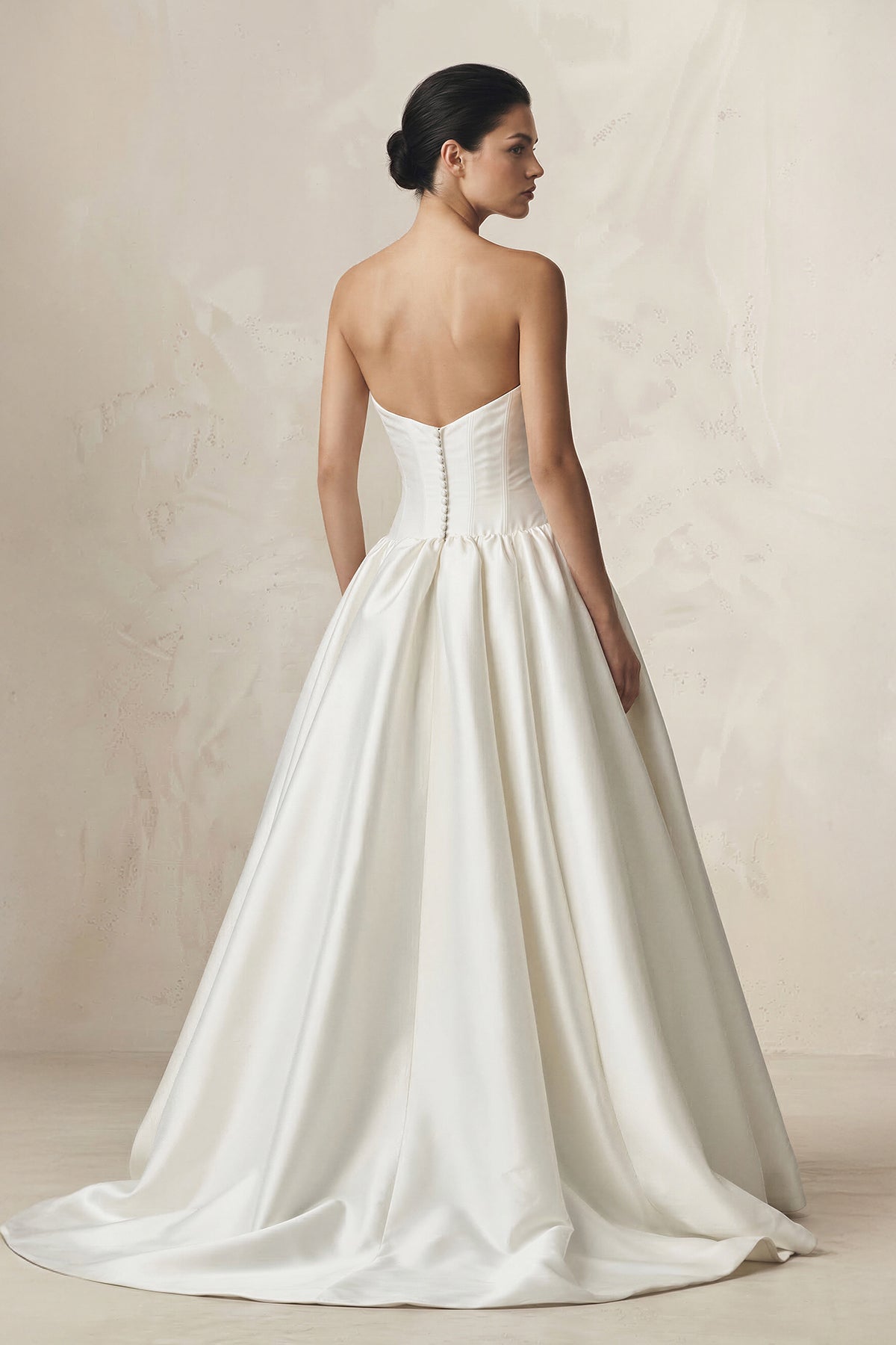 Sweetheart Satin Basque Waist Ball Gown Wedding Dress in Ivory - SHE IS ME Wedding Dresses