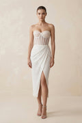 Sweetheart Sheath Sequined Corset Wedding Dress in White - SHE IS ME Wedding Dresses