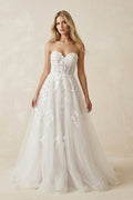 Sweetheart Tulle A - Line Appliqued Wedding Dress in Ivory - SHE IS ME Wedding Dresses