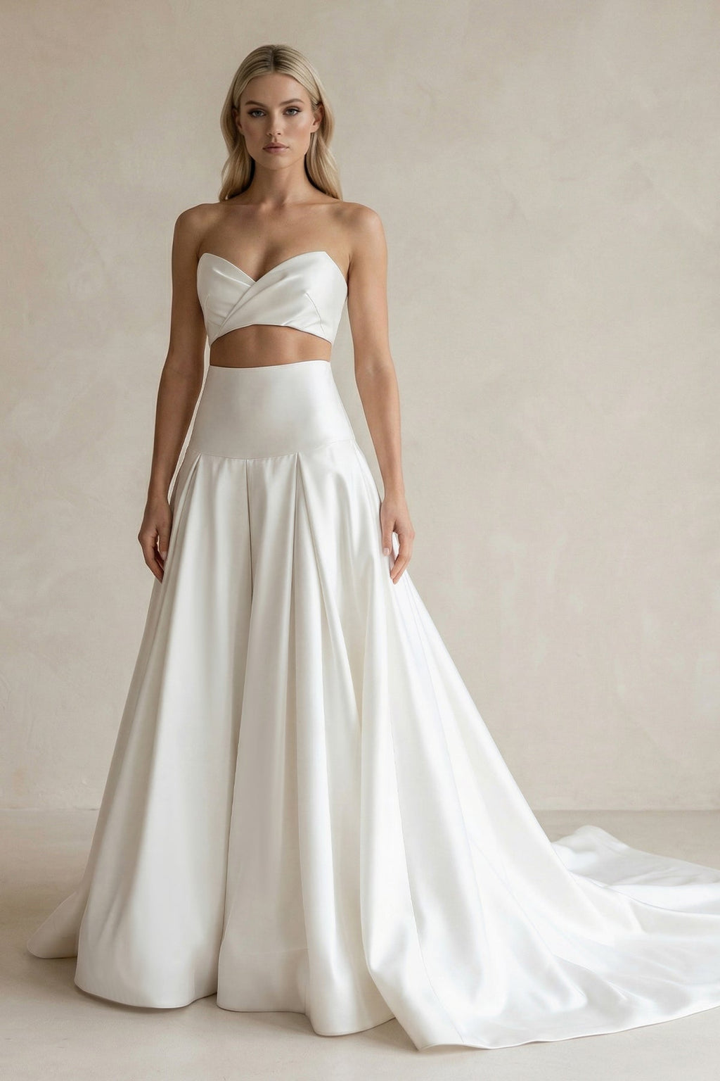 Sweetheart Two Piece Satin A - Line Wedding Dress in White - SHE IS ME Wedding Dresses