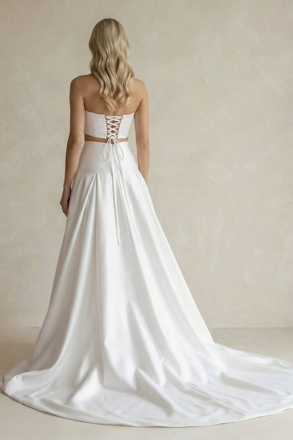 Sweetheart Two Piece Satin A - Line Wedding Dress in White - SHE IS ME Wedding Dresses