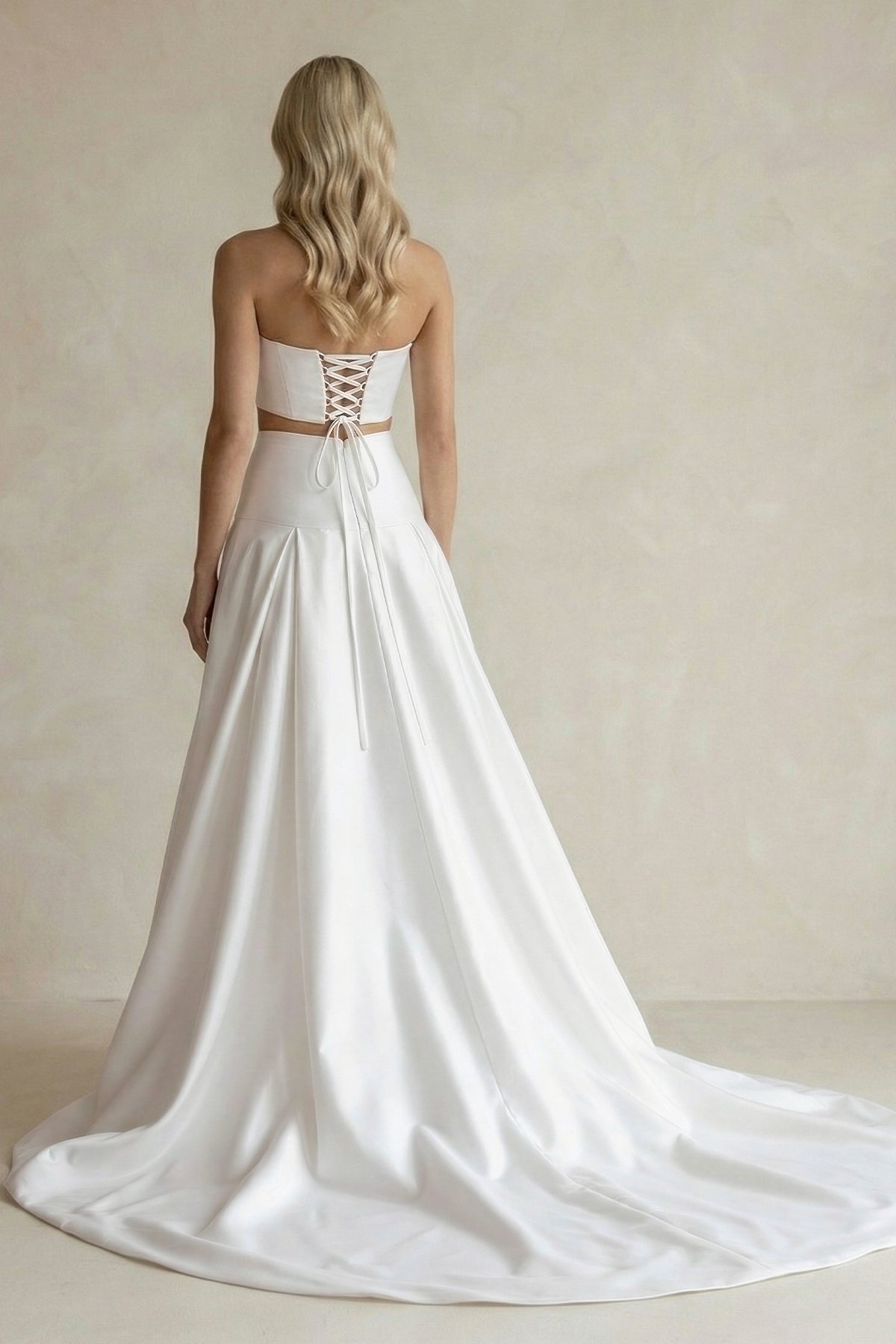 Sweetheart Two Piece Satin A - Line Wedding Dress in White - SHE IS ME Wedding Dresses
