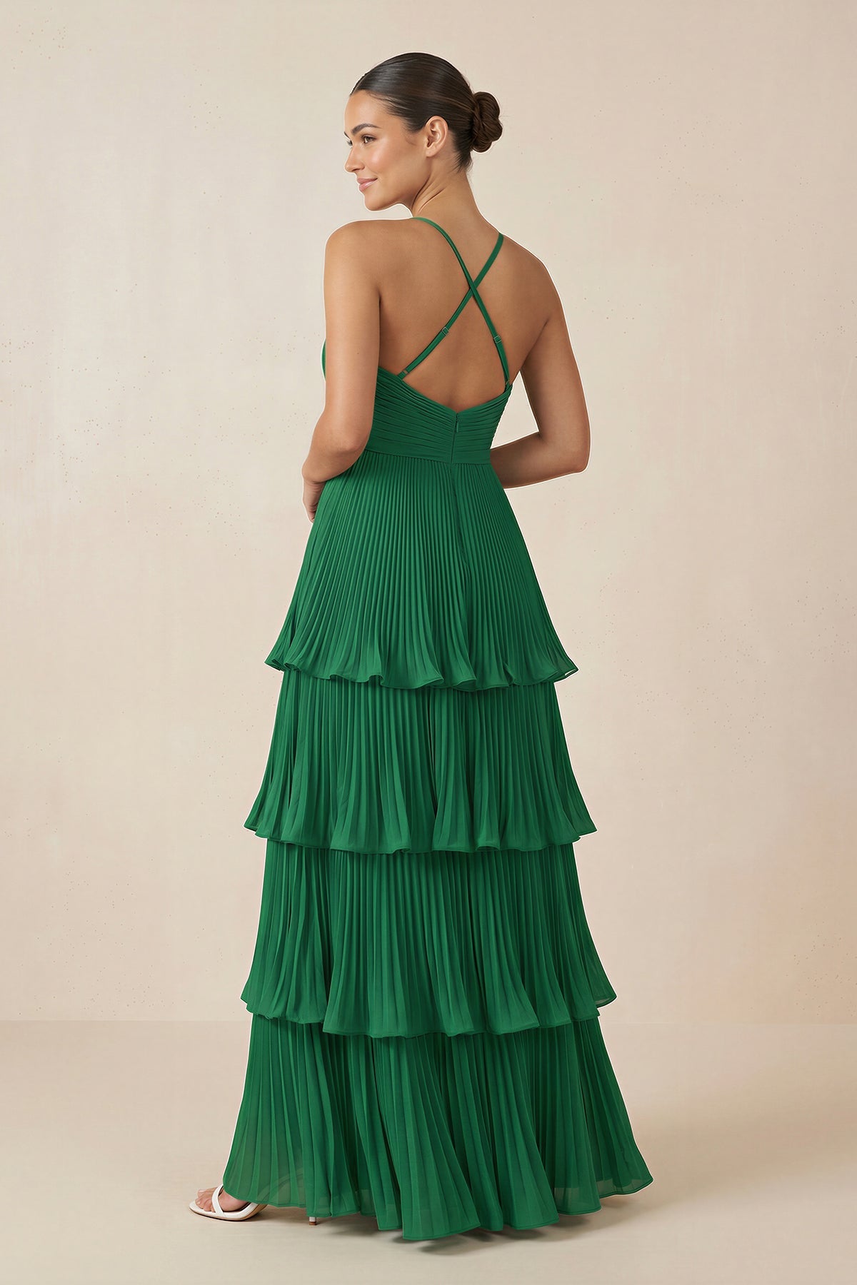 Tiered Pleated V - Neck A - Line Chiffon Bridesmaid Dress - SHE IS ME Bridesmaid Dresses