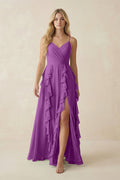 Tiered Ruffle A - Line Chiffon Bridesmaid Dress in Amethyst - SHE IS ME Bridesmaid Dresses