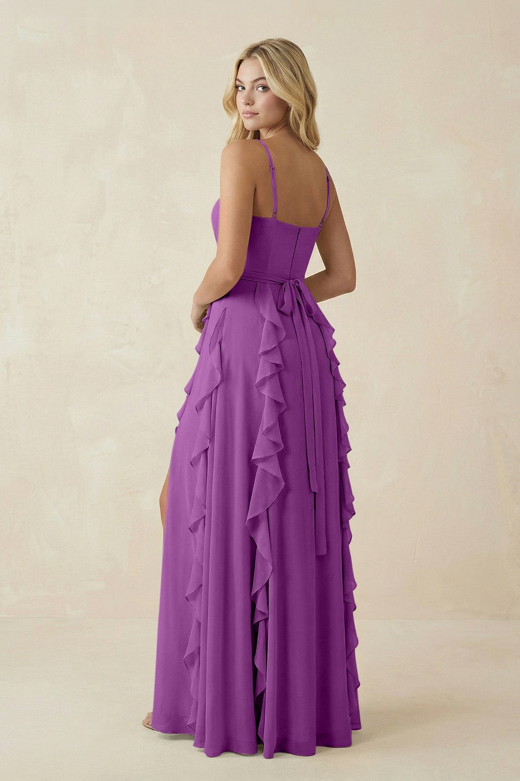 Tiered Ruffle A - Line Chiffon Bridesmaid Dress in Amethyst - SHE IS ME Bridesmaid Dresses