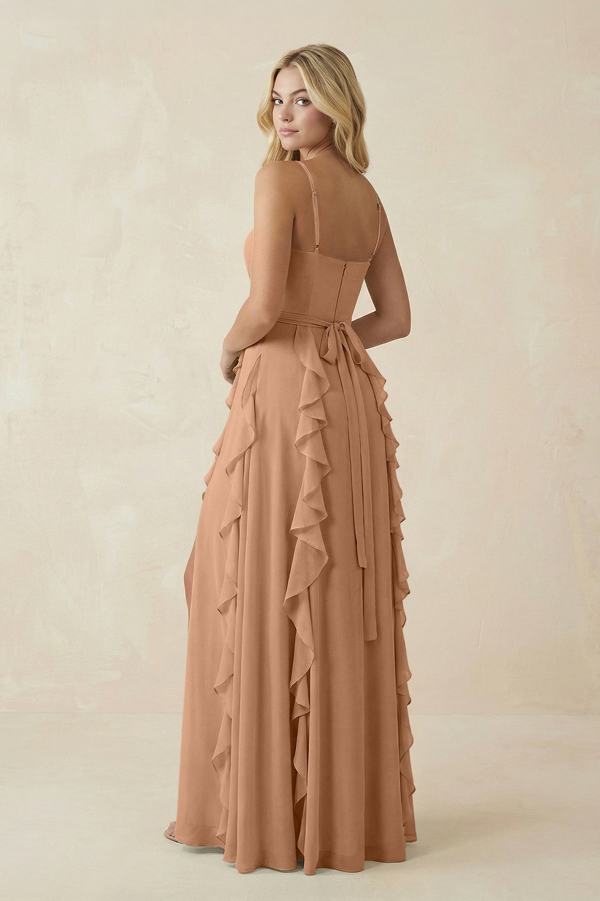Tiered Ruffle A - Line Chiffon Bridesmaid Dress in Bronzer - SHE IS ME Bridesmaid Dresses