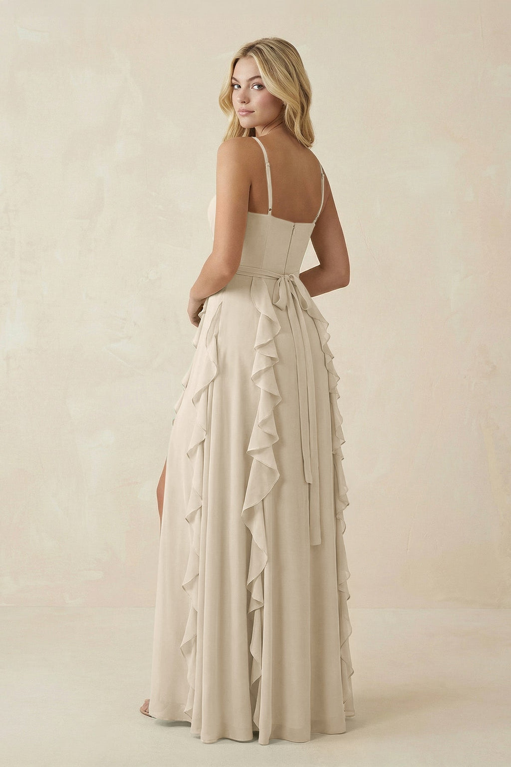 Tiered Ruffle A - Line Chiffon Bridesmaid Dress in Champagne - SHE IS ME Bridesmaid Dresses