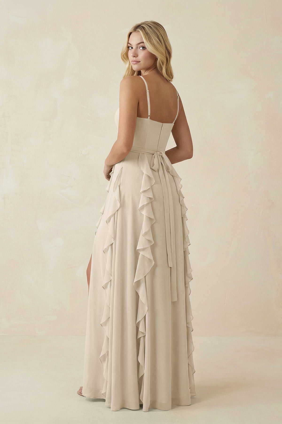 Tiered Ruffle A - Line Chiffon Bridesmaid Dress in Champagne - SHE IS ME Bridesmaid Dresses