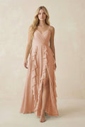 Tiered Ruffle A - Line Chiffon Bridesmaid Dress in Champagne Rose - SHE IS ME Bridesmaid Dresses