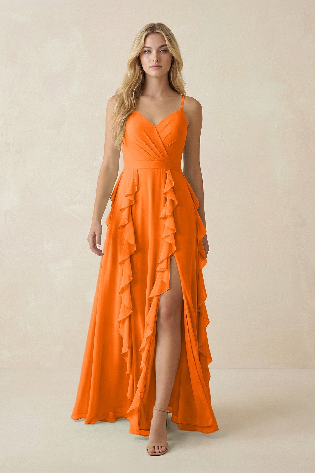 Tiered Ruffle A - Line Chiffon Bridesmaid Dress in Cinnamon - SHE IS ME Bridesmaid Dresses