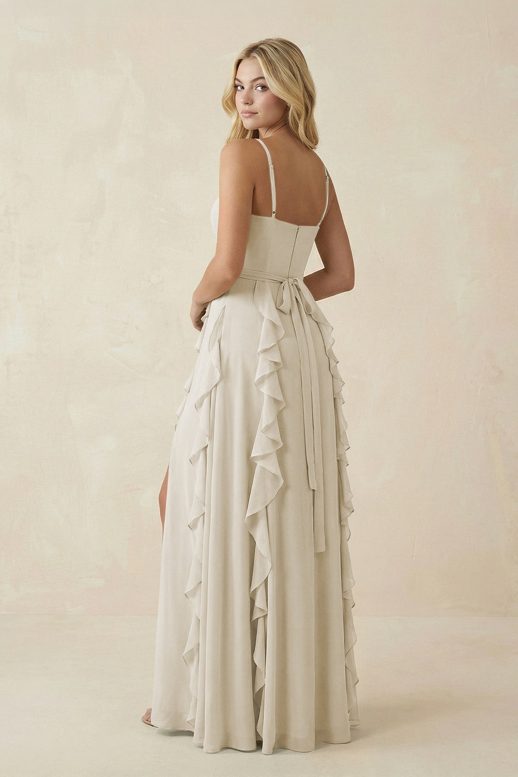 Tiered Ruffle A - Line Chiffon Bridesmaid Dress in Dove Gray - SHE IS ME Bridesmaid Dresses