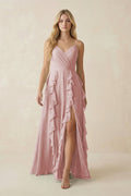 Tiered Ruffle A - Line Chiffon Bridesmaid Dress in Dusty Rose - SHE IS ME Bridesmaid Dresses