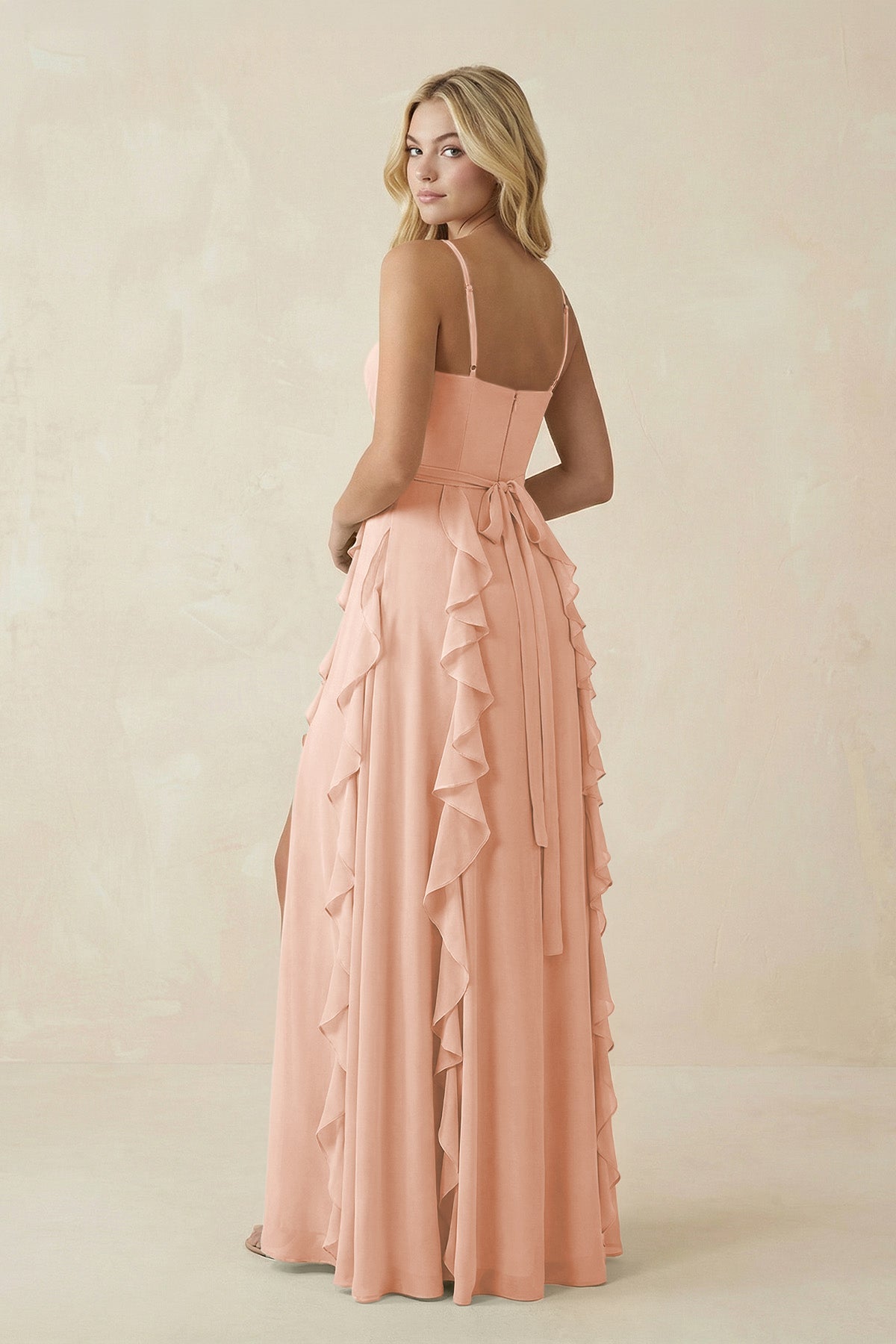 Tiered Ruffle A - Line Chiffon Bridesmaid Dress in English Rose - SHE IS ME Bridesmaid Dresses
