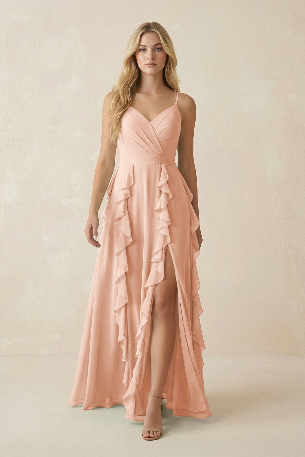 Tiered Ruffle A - Line Chiffon Bridesmaid Dress in English Rose - SHE IS ME Bridesmaid Dresses