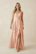 Tiered Ruffle A - Line Chiffon Bridesmaid Dress in English Rose - SHE IS ME Bridesmaid Dresses