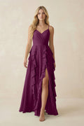 Tiered Ruffle A - Line Chiffon Bridesmaid Dress in Fig - SHE IS ME Bridesmaid Dresses