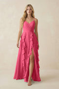 Tiered Ruffle A - Line Chiffon Bridesmaid Dress in Fuchsia - SHE IS ME Bridesmaid Dresses