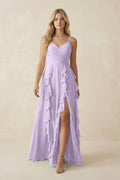 Tiered Ruffle A - Line Chiffon Bridesmaid Dress in Lavender - SHE IS ME Bridesmaid Dresses