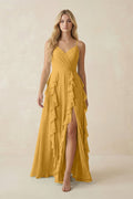 Tiered Ruffle A - Line Chiffon Bridesmaid Dress in Marigold - SHE IS ME Bridesmaid Dresses