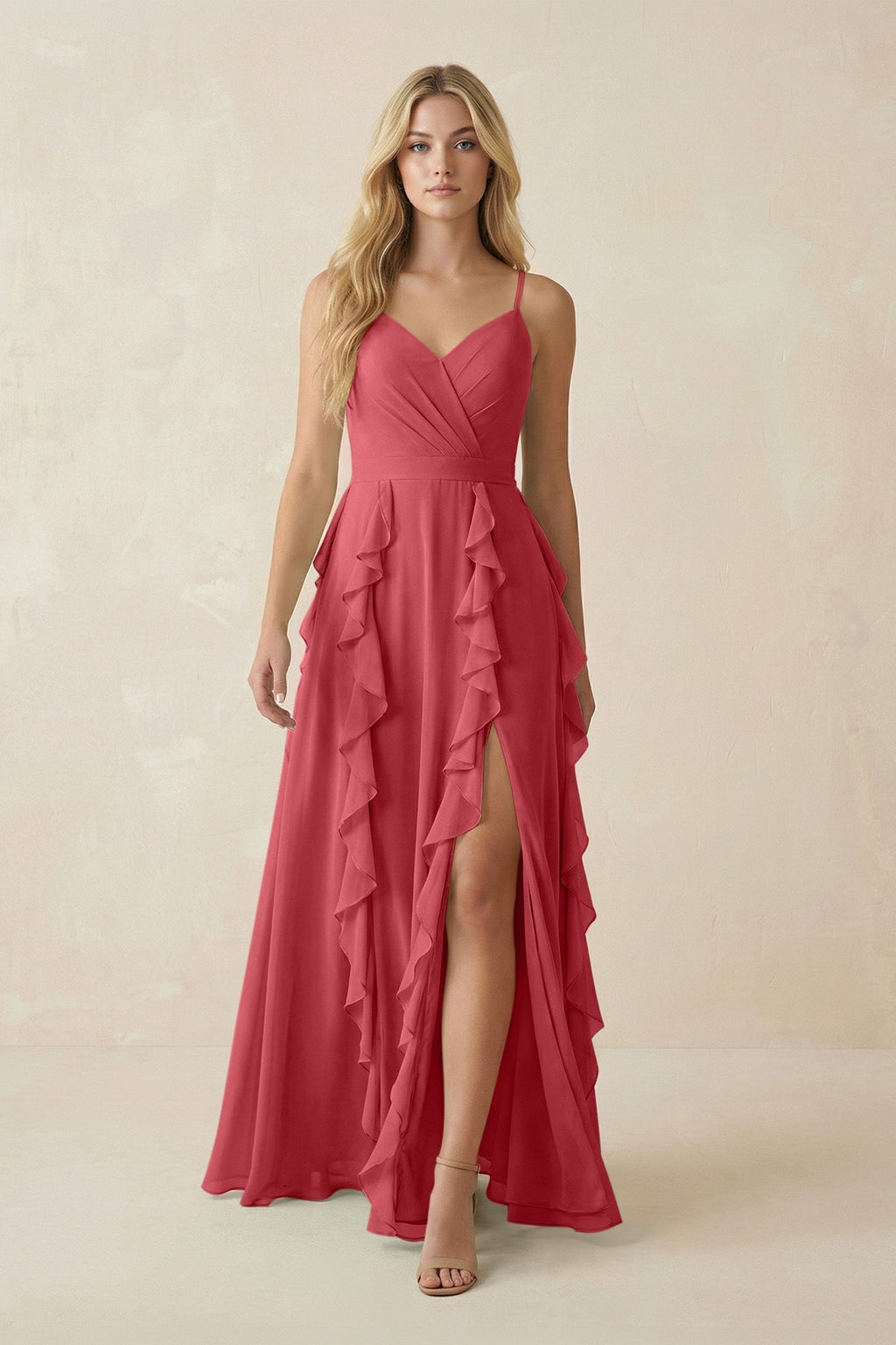 Tiered Ruffle A - Line Chiffon Bridesmaid Dress in Merlot - SHE IS ME Bridesmaid Dresses