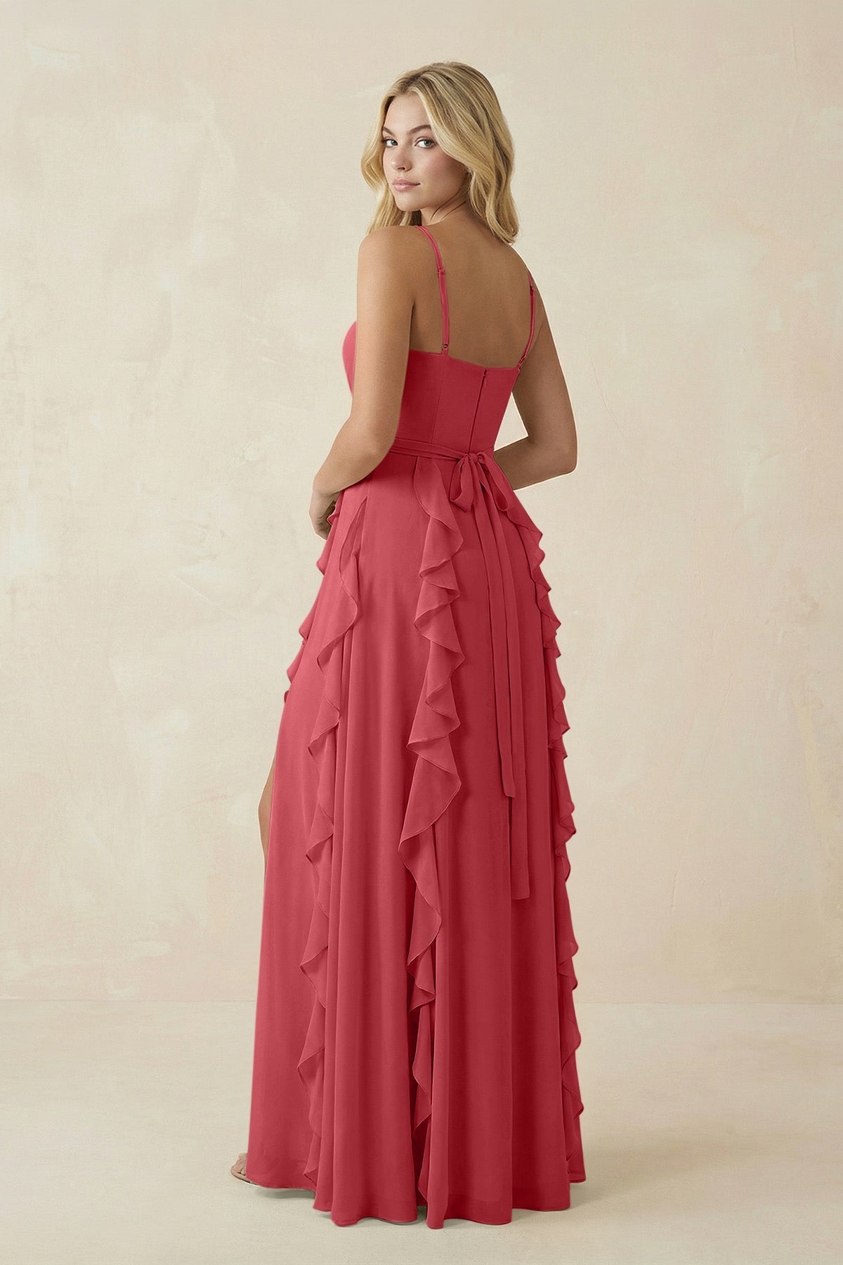 Tiered Ruffle A - Line Chiffon Bridesmaid Dress in Merlot - SHE IS ME Bridesmaid Dresses