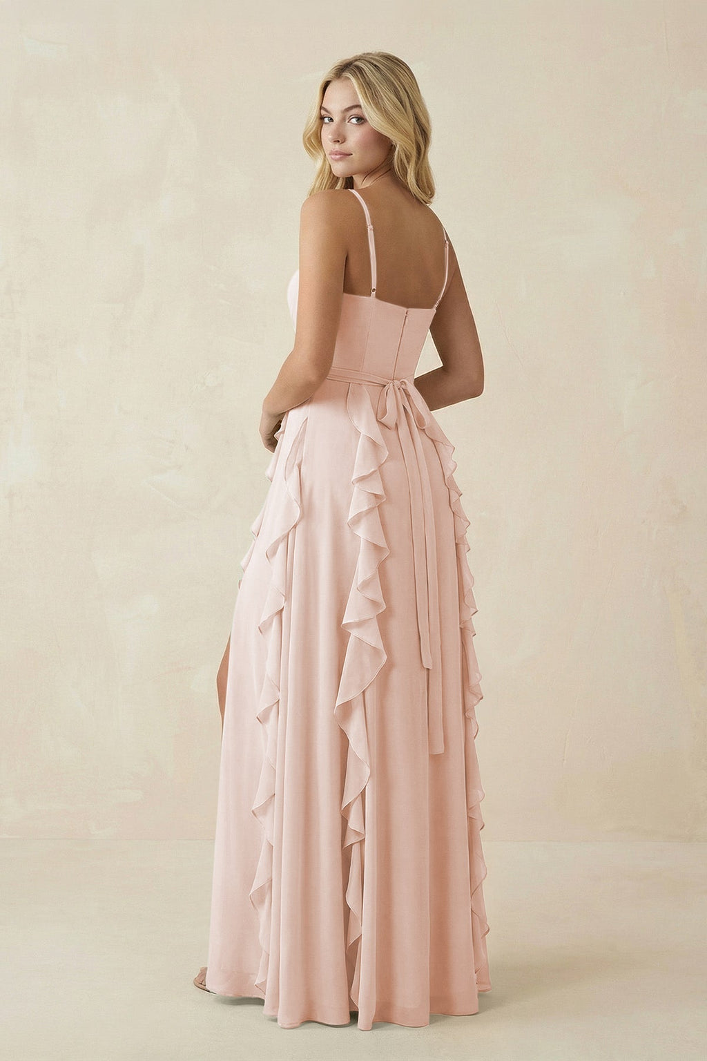 Tiered Ruffle A - Line Chiffon Bridesmaid Dress in Pale Blush - SHE IS ME Bridesmaid Dresses