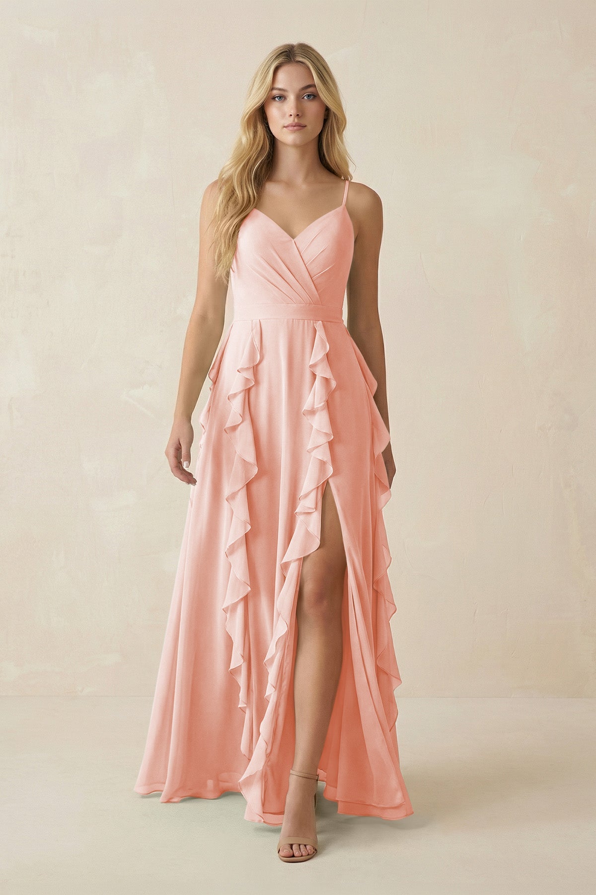 Tiered Ruffle A - Line Chiffon Bridesmaid Dress in Rose Petal - SHE IS ME Bridesmaid Dresses