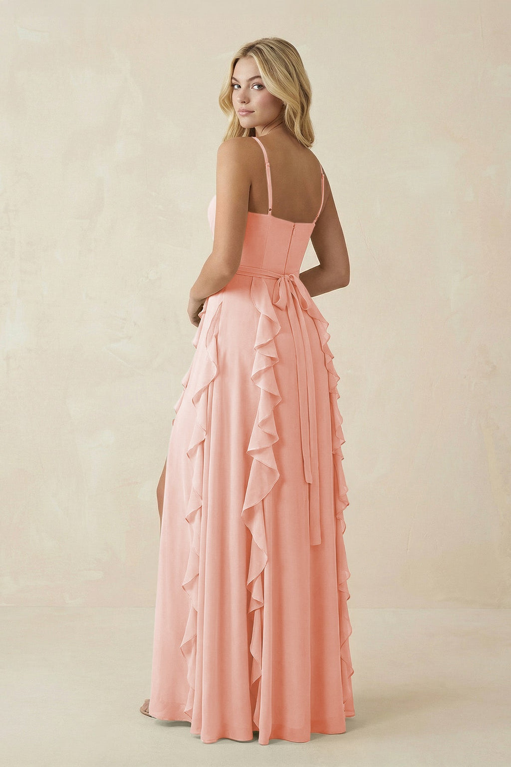 Tiered Ruffle A - Line Chiffon Bridesmaid Dress in Rose Petal - SHE IS ME Bridesmaid Dresses