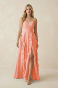 Tiered Ruffle A - Line Chiffon Bridesmaid Dress in Rosette - SHE IS ME Bridesmaid Dresses