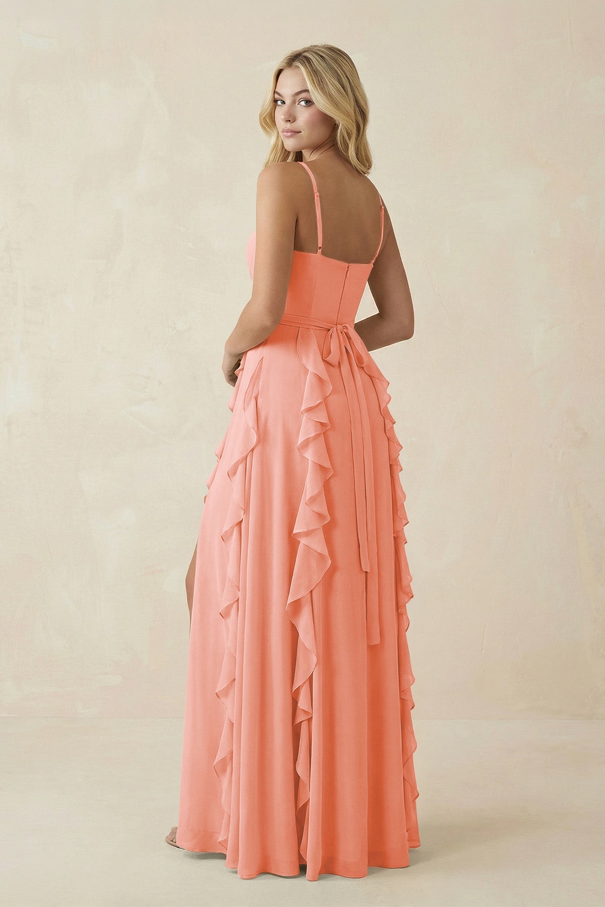 Tiered Ruffle A - Line Chiffon Bridesmaid Dress in Rosette - SHE IS ME Bridesmaid Dresses