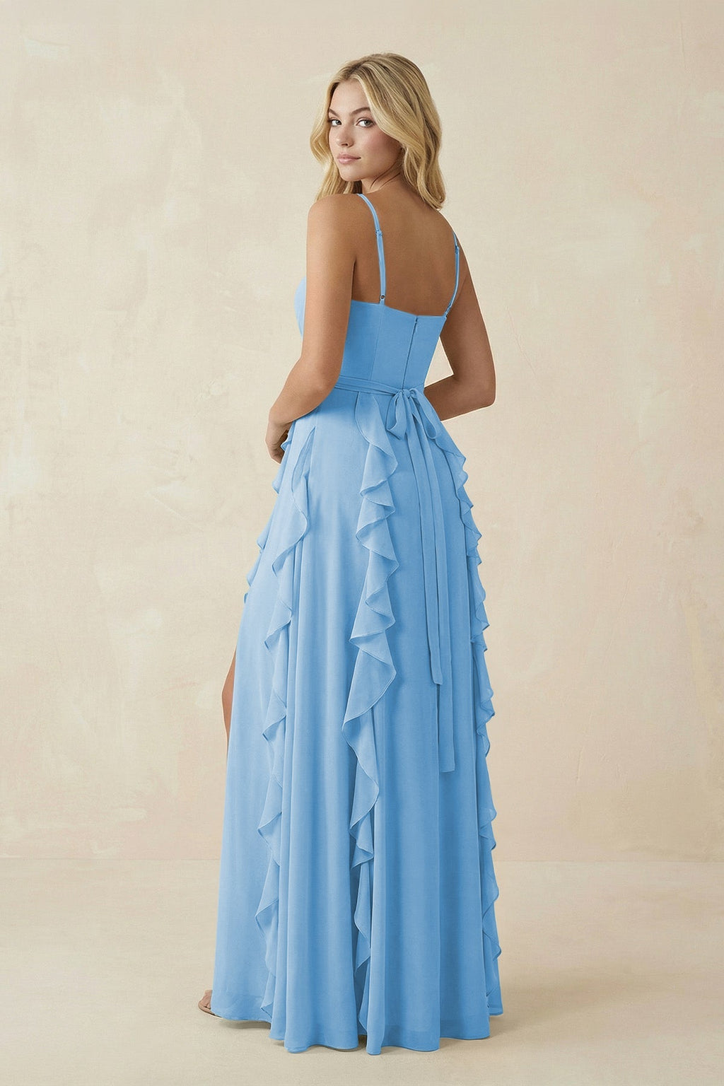 Tiered Ruffle A - Line Chiffon Bridesmaid Dress in Steel Blue - SHE IS ME Bridesmaid Dresses