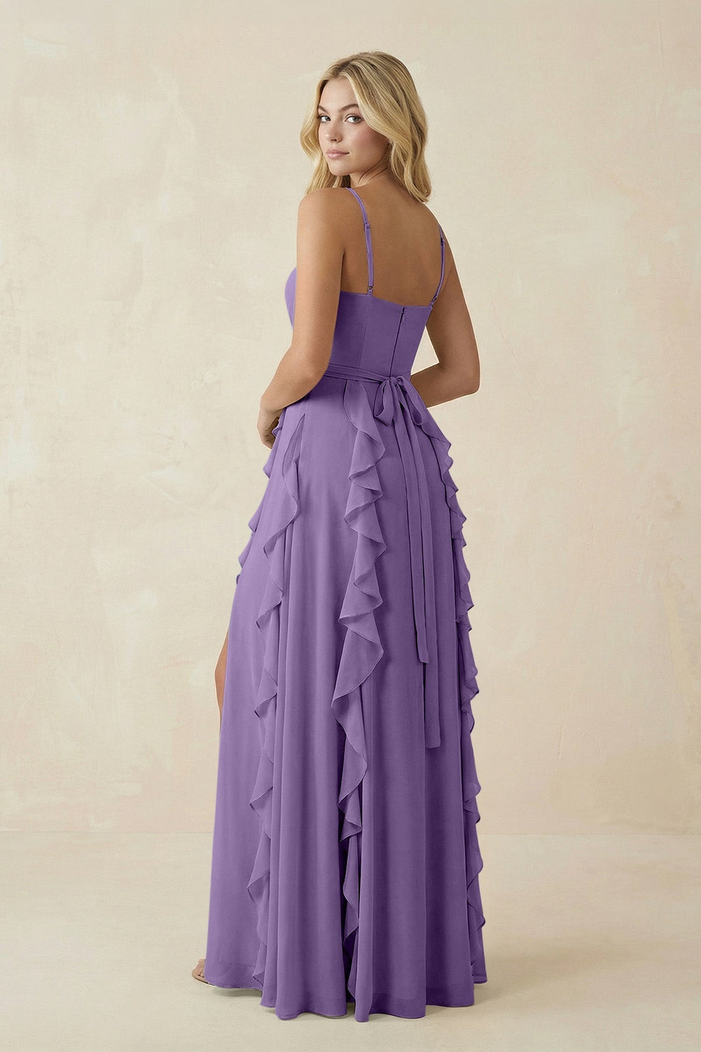 Tiered Ruffle A - Line Chiffon Bridesmaid Dress in Tahiti - SHE IS ME Bridesmaid Dresses