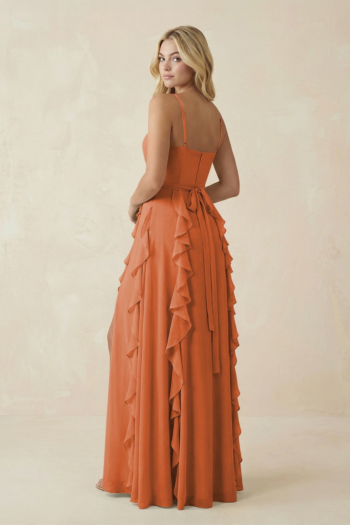 Tiered Ruffle A - Line Chiffon Bridesmaid Dress in Terracotta - SHE IS ME Bridesmaid Dresses