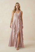 Tiered Ruffle A - Line Chiffon Bridesmaid Dress in Toffee - SHE IS ME Bridesmaid Dresses