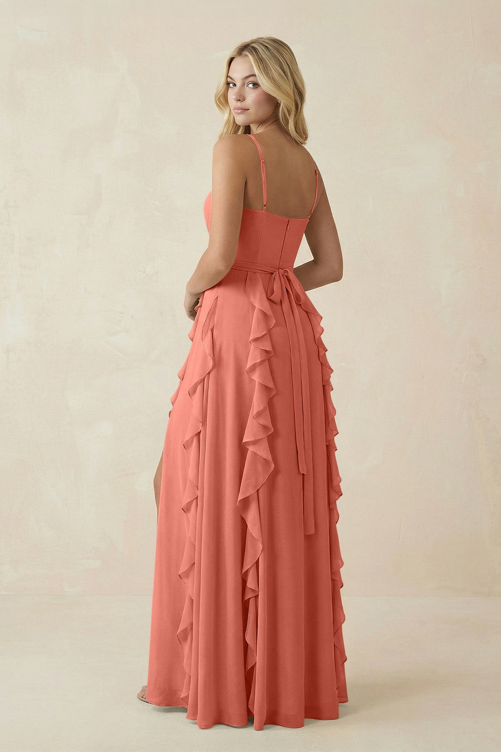 Tiered Ruffle A - Line Chiffon Bridesmaid Dress in Wild Rose - SHE IS ME Bridesmaid Dresses