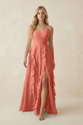 Tiered Ruffle A - Line Chiffon Bridesmaid Dress in Wild Rose - SHE IS ME Bridesmaid Dresses