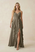 Tiered Ruffle A - Line Chiffon Bridesmaid Dress in Willow Green - SHE IS ME Bridesmaid Dresses