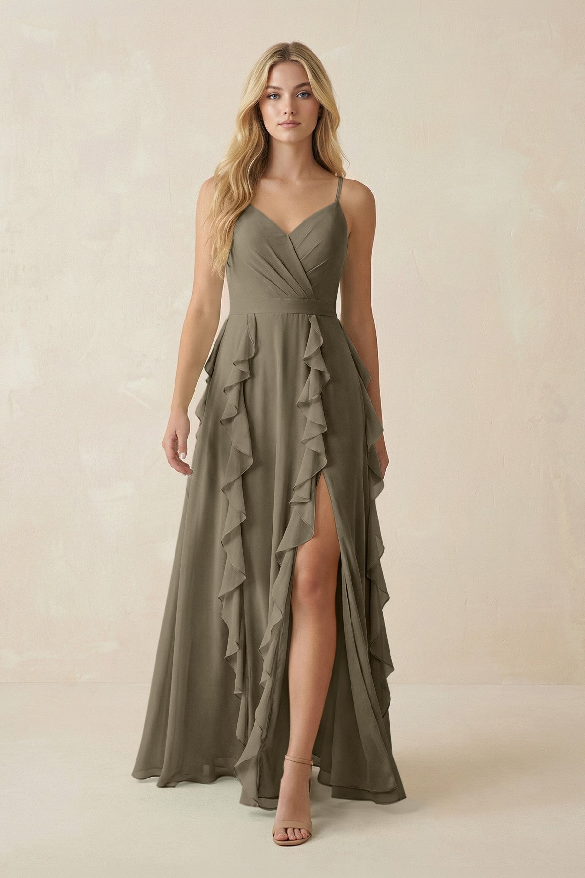 Tiered Ruffle A - Line Chiffon Bridesmaid Dress in Willow Green - SHE IS ME Bridesmaid Dresses