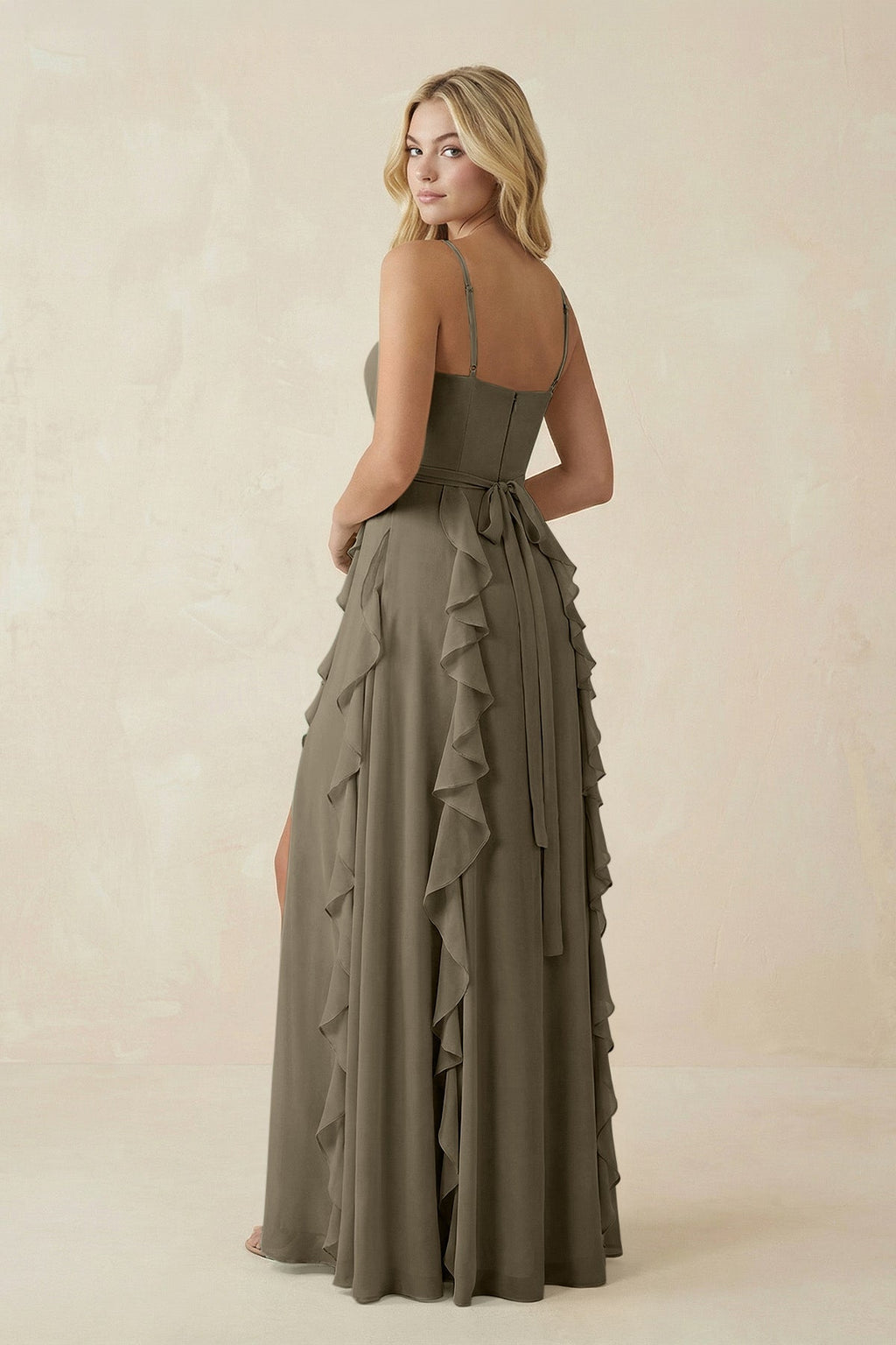 Tiered Ruffle A - Line Chiffon Bridesmaid Dress in Willow Green - SHE IS ME Bridesmaid Dresses
