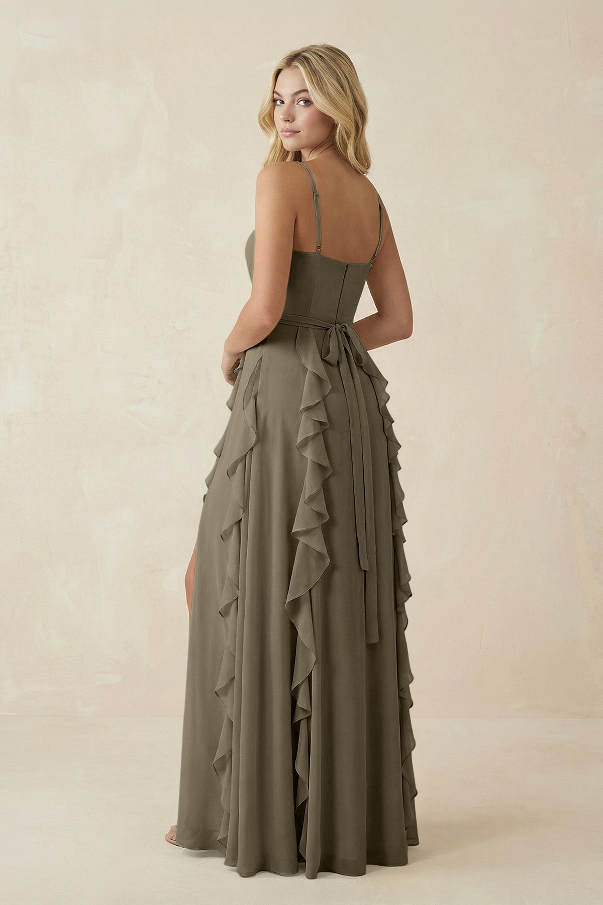 Tiered Ruffle A - Line Chiffon Bridesmaid Dress in Willow Green - SHE IS ME Bridesmaid Dresses