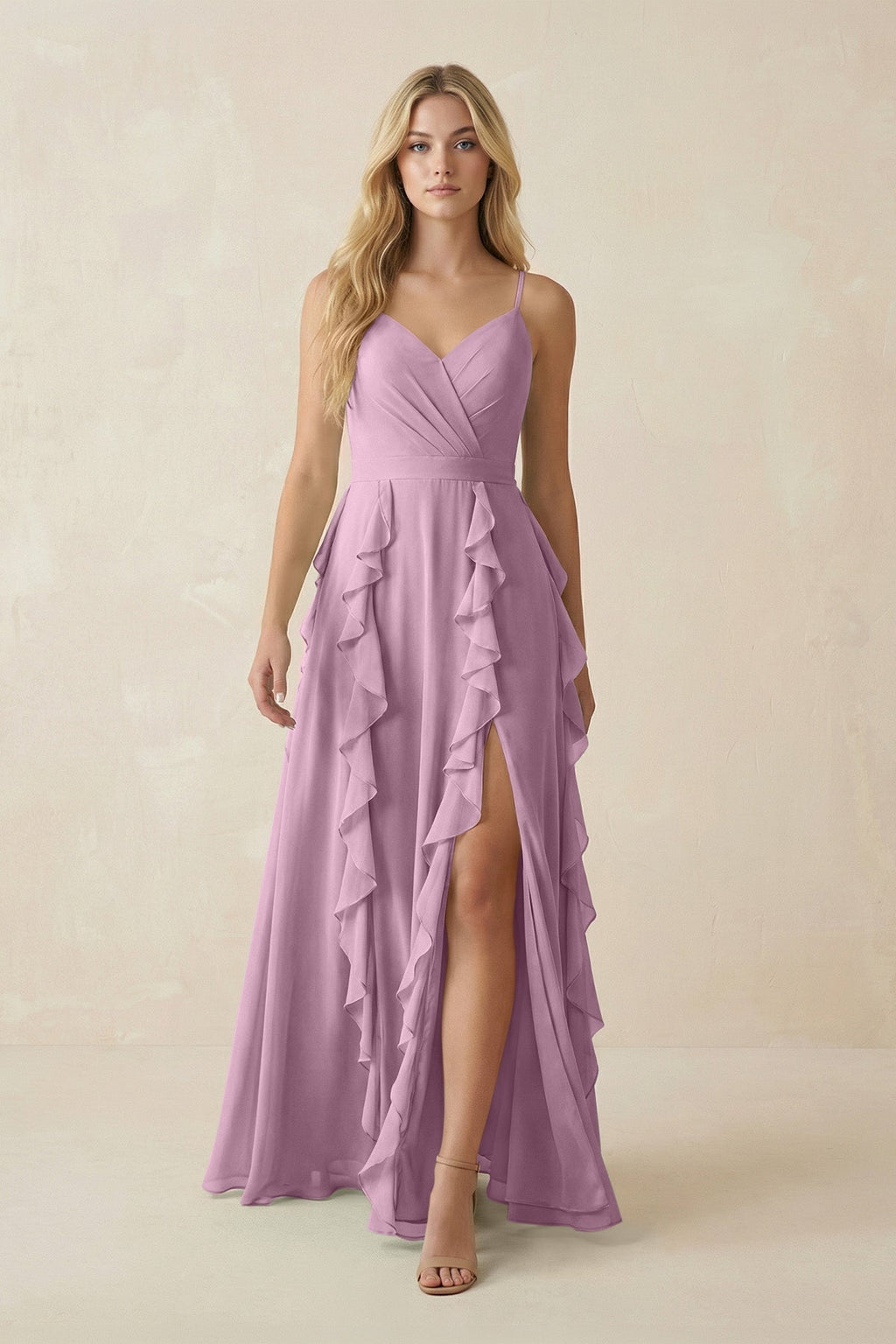 Tiered Ruffle A - Line Chiffon Bridesmaid Dress in Wisteria - SHE IS ME Bridesmaid Dresses